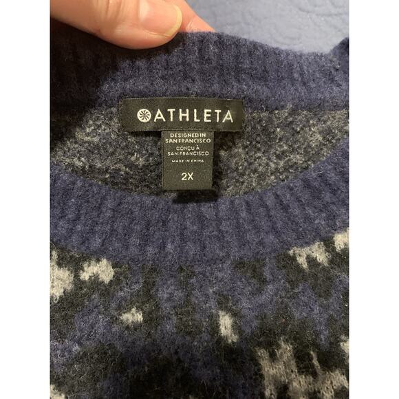 Athleta Hawthorn Sweater, Women's 2XL, Wool Blend Animal Print Pullover Blue - Picture 3 of 8